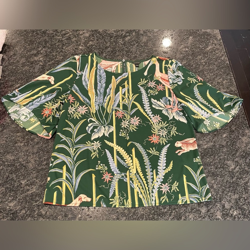 Ann Taylor Green Botanical Print Blouse